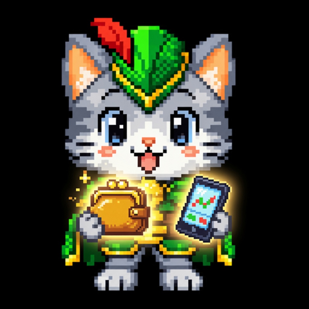 Pickles holding a wallet and phone
